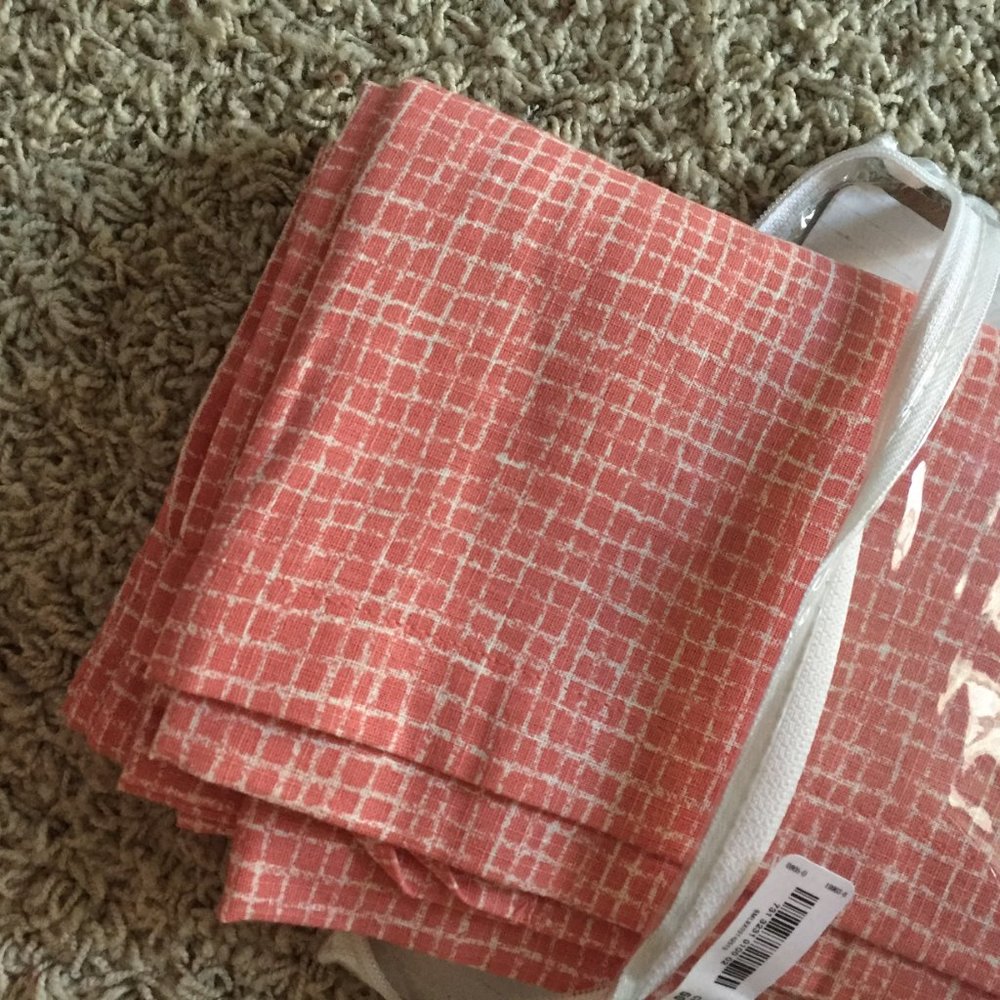 Coral and Off-White Curtain Panels